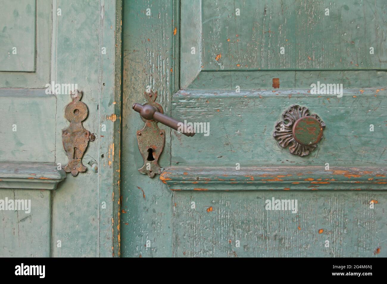 Old Green Wooden Door Stock Photo