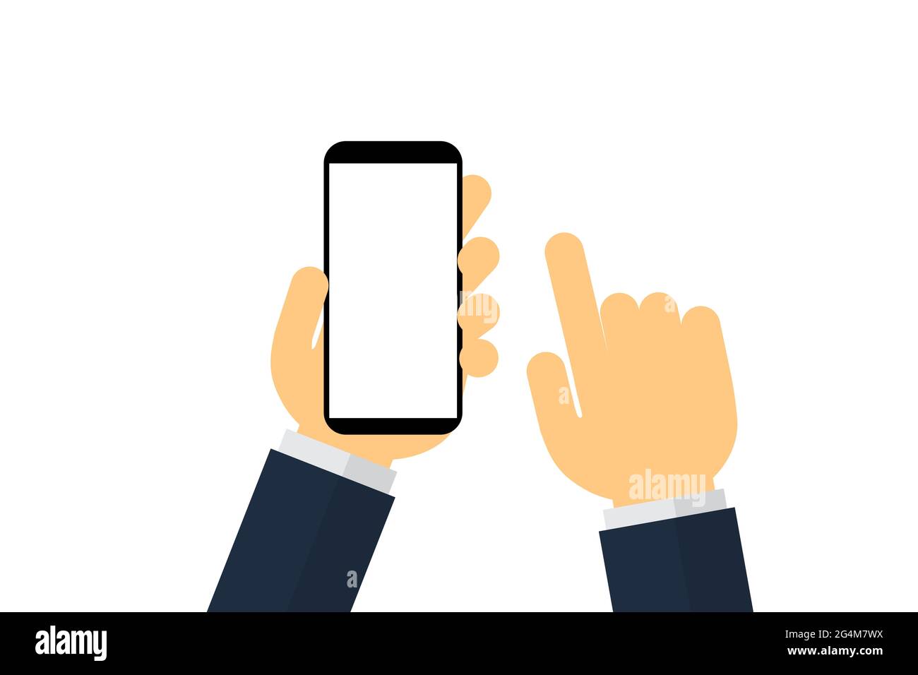 Hand holding smartphone with empty screen. Cartoon mobile phone mockup with  a blank touch screen on isolated background. Vector illustration Stock  Photo - Alamy