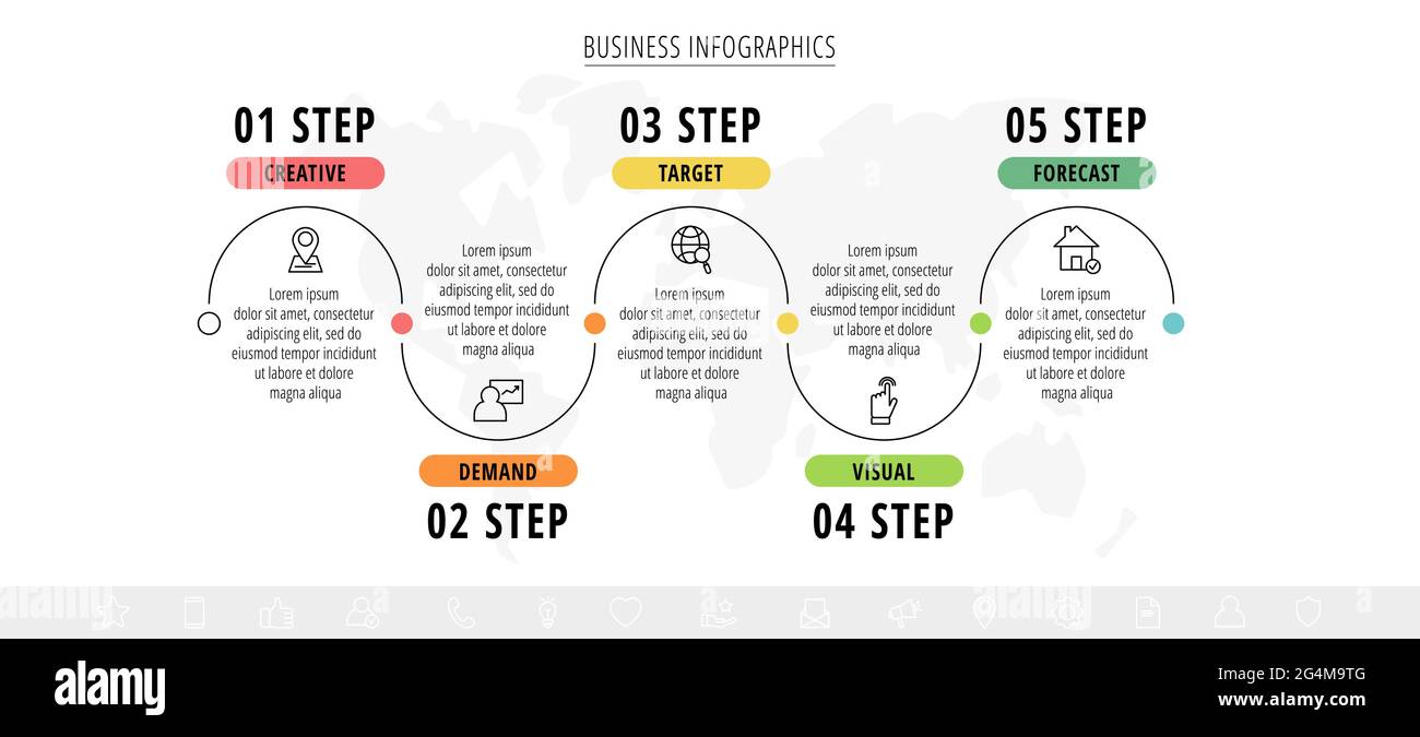 Line minimal infographics timeline with five steps. Chart process ...