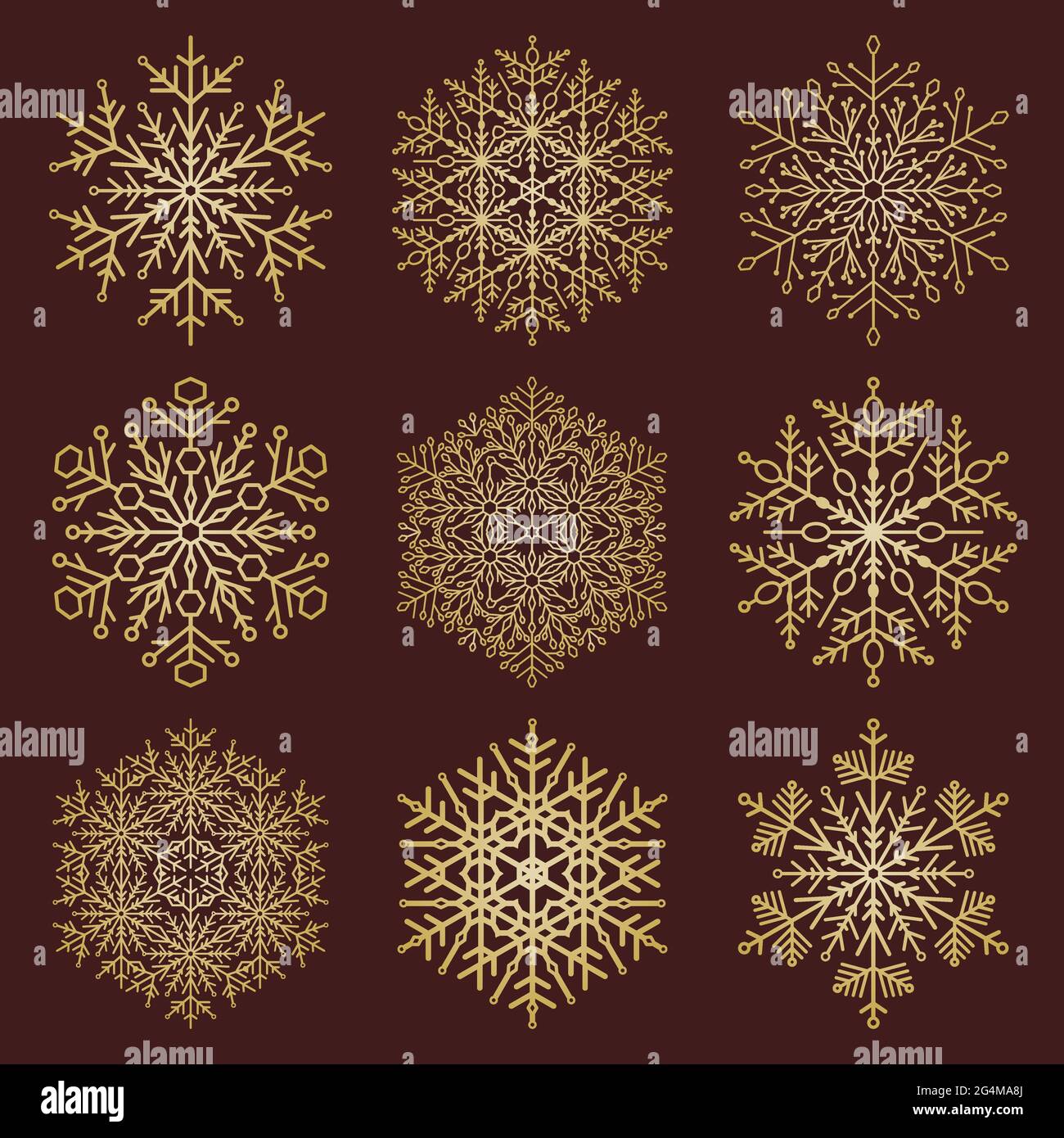 Set of vector snowflakes. Golden winter ornaments. Snowflakes ...