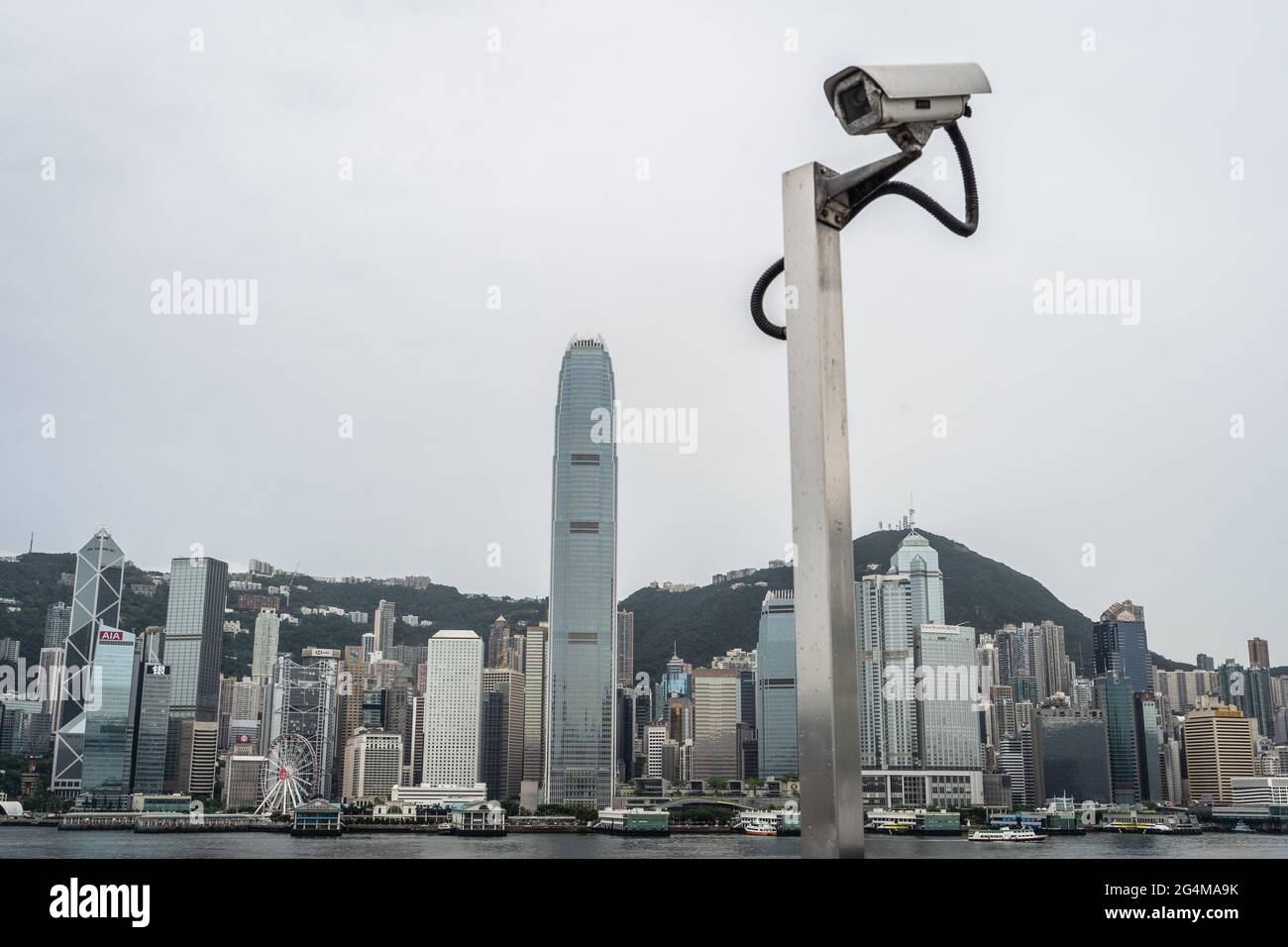 Hong Kong, China. 22nd June, 2021. The CCTV camera monitor is set in