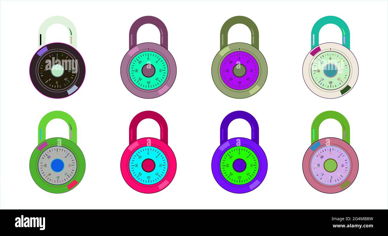 Colorful round padlock icon set Stock Vector