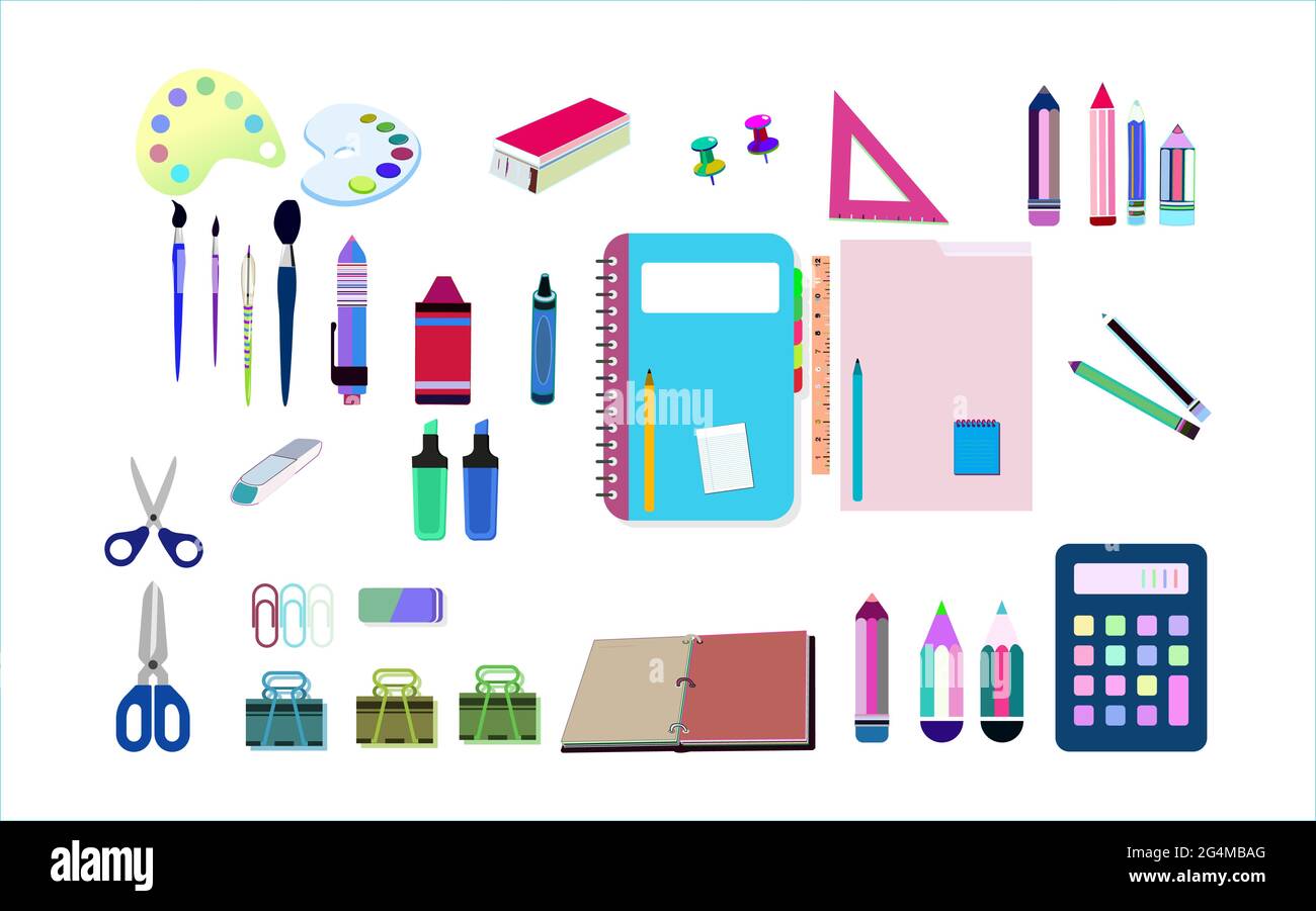School education stationery colorful icon pack set 1 Stock Vector Image ...