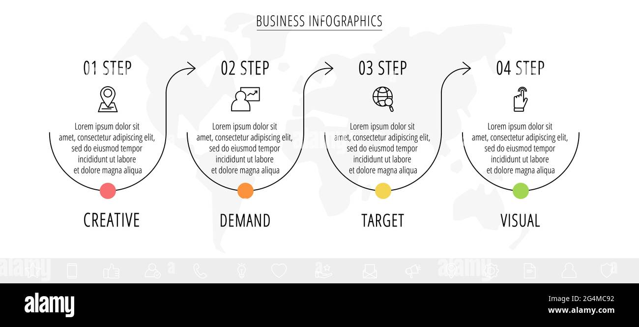 Vector minimal line infographics with arrows. Business concept 4 steps ...