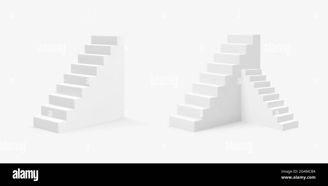 Realistic style white stairs. Stock Vector