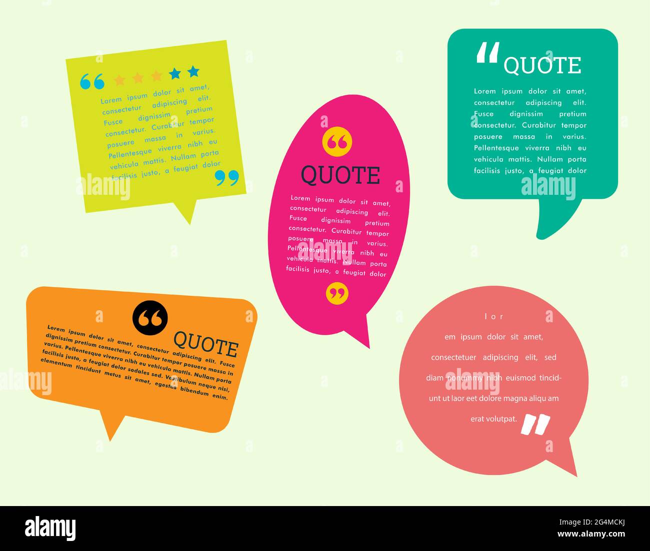 Set of colorful quote frames. Speech bubbles with quotation marks. Blog post template set-2 Stock Vector