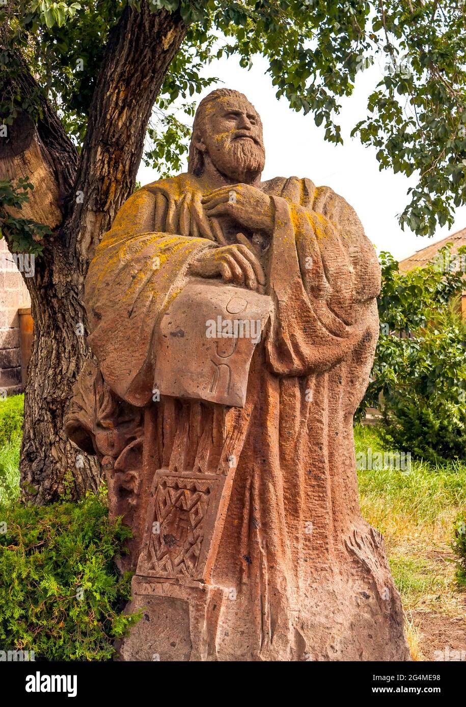 OSHAKAN,ARMENIA - AUGUST 1,2012:Mesrop Mashtots, medieval Armenian linguist, theologian and statesman,invented the Armenian alphabet in Oshakan, Armen Stock Photo