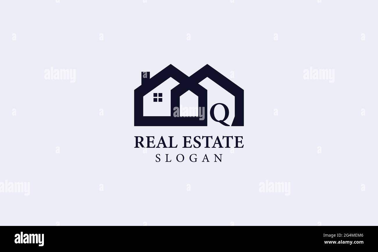 Alphabet Q Real Estate Monogram Vector Logo Design, Letter Q House Icon Template Stock Vector
