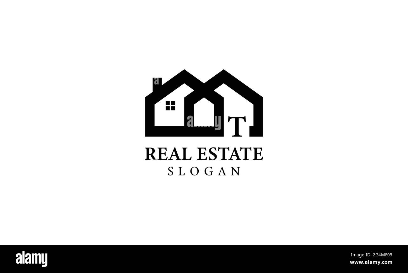 Alphabet T Real Estate Monogram Vector Logo Design, Letter T House Icon ...