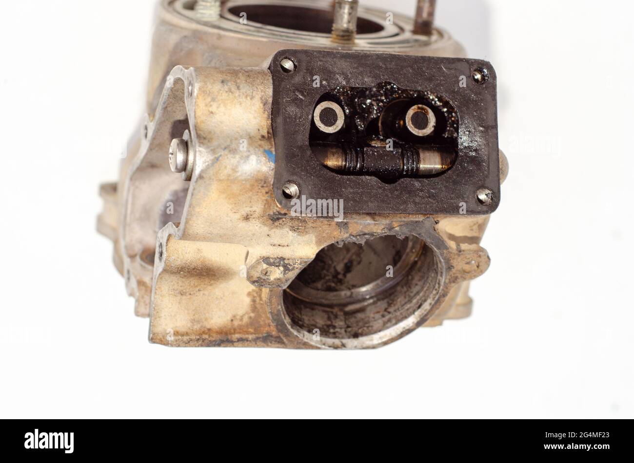 Exhaust valve of a disassembled twostroke engine cylinder system with