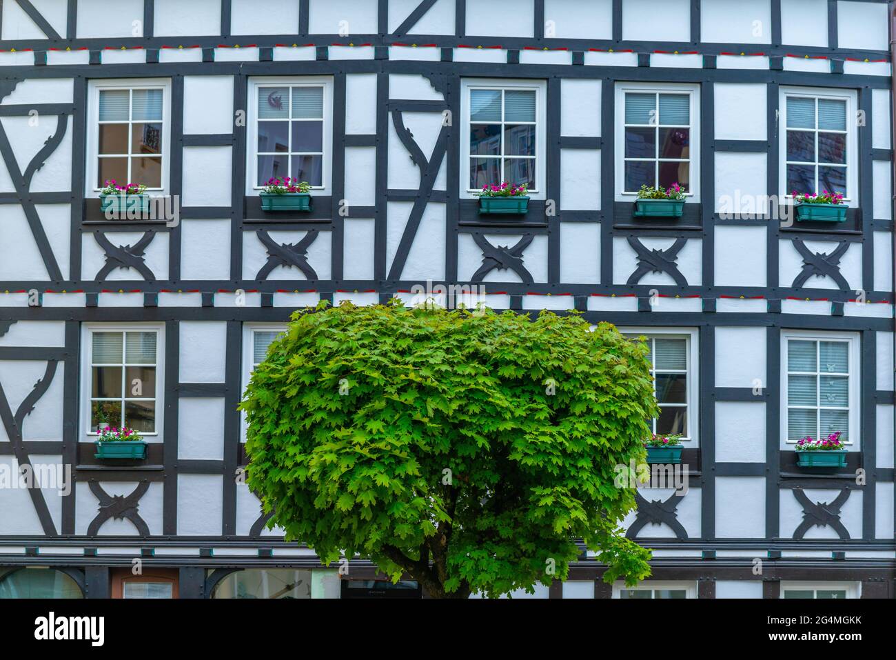 Historical Linz on the Rine with colorful half-timbered houses, Rhineland-Palatinate, Gemrany Stock Photo