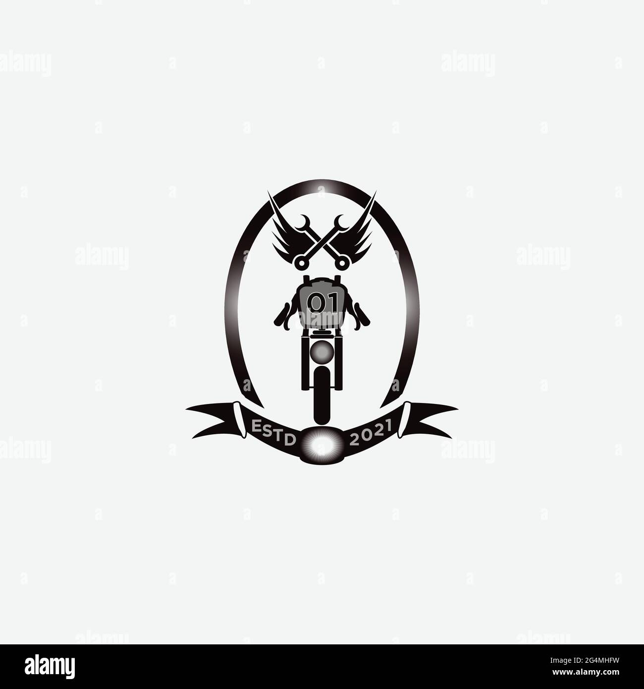 Classic motorcycle emblems, labels, logos, and design elements, isolated on white background. Speedway and motor races championship, wheel and wings e Stock Vector
