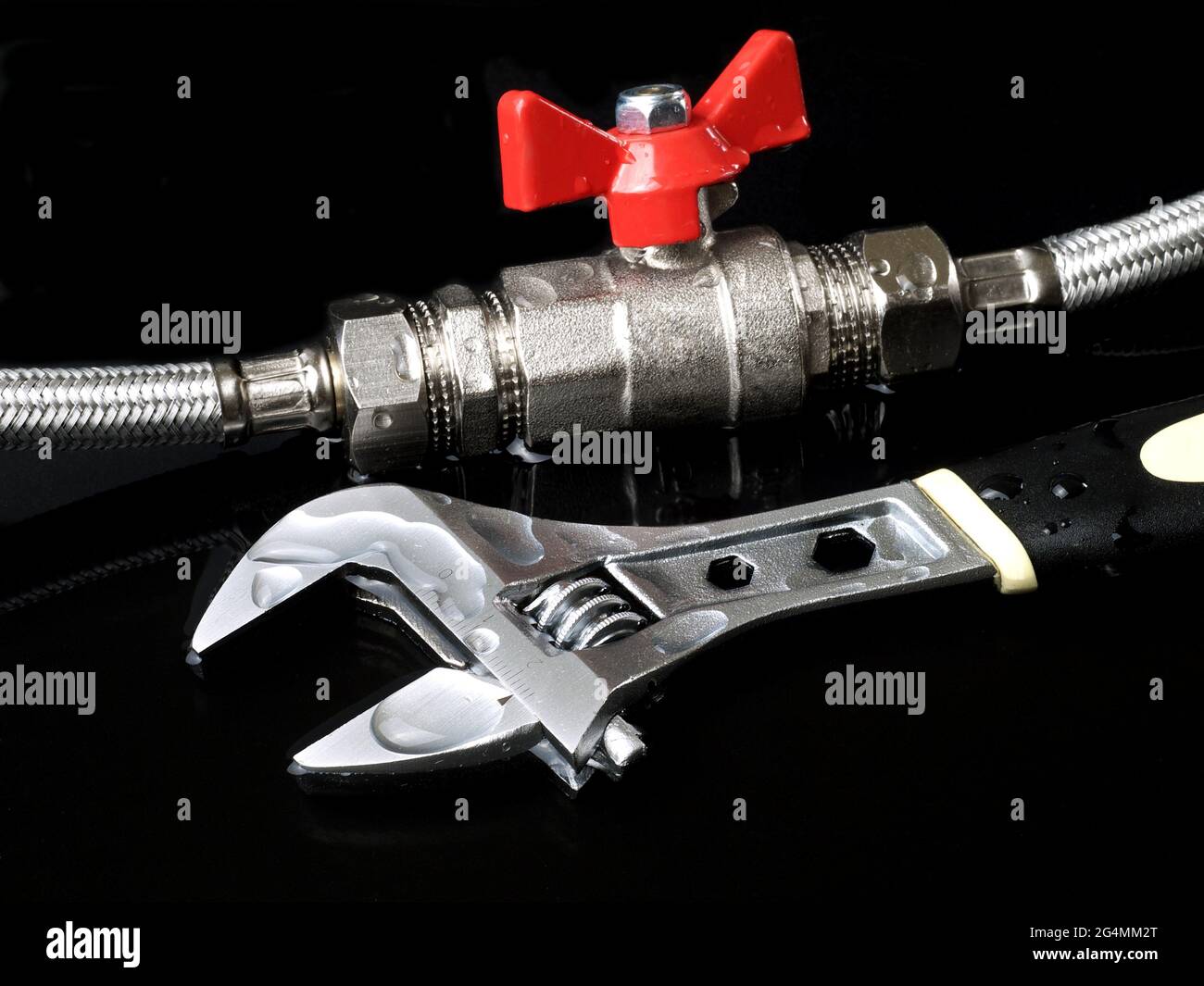 assembled flexible fittings, ball valve, union and adjustable wrench in