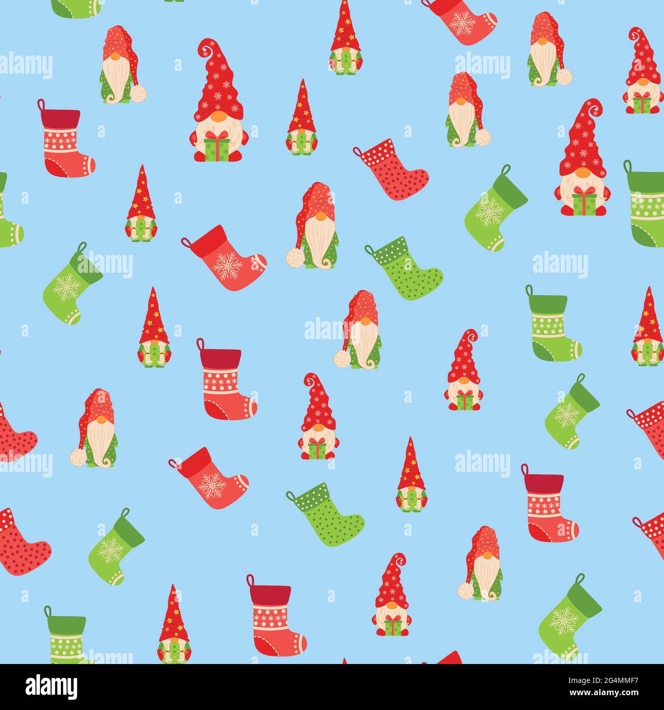 Christmas background with gnomes and stockings. Scandinavian christmas Stock Vector