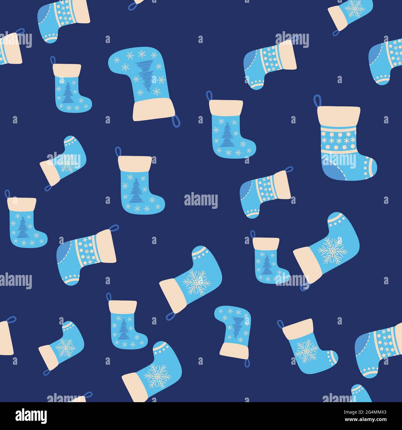 Christmas seamless pattern with blue Christmas socks. Christmas, New Year illustration Stock Vector