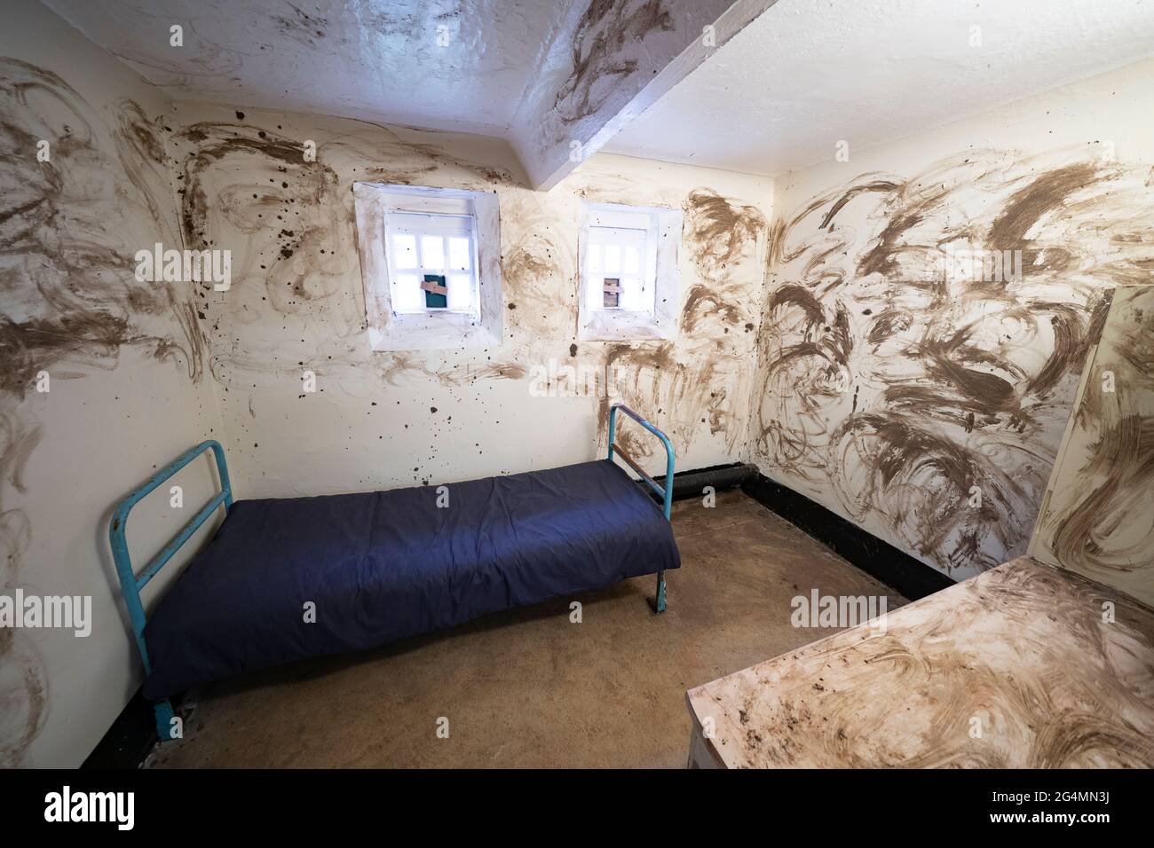 View of prisoner cell after dirty protest at Peterhead Prison Museum in Peterhead, Aberdeenshire, Scotland, UK Stock Photo
