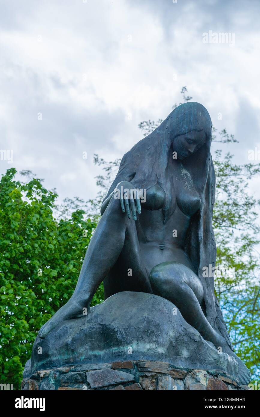 Statue of the legendary Maiden Loreley at Rhine km555, UpperMiddle Rhine Valley, UNESCO World Heritage, Rhineland-Palatinate, Germany Stock Photo