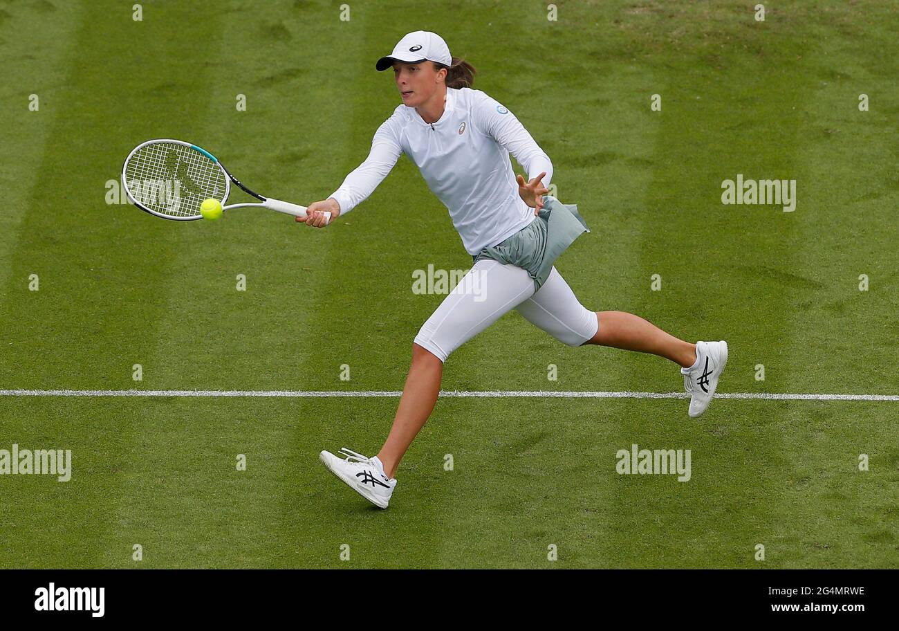 Tennis - WTA 500 - Eastbourne International - Devonshire Park Lawn Tennis  Club, Eastbourne, Britain - June 22, 2021 Poland's Iga Swiatek in action  during her round of 32 match against Britain's