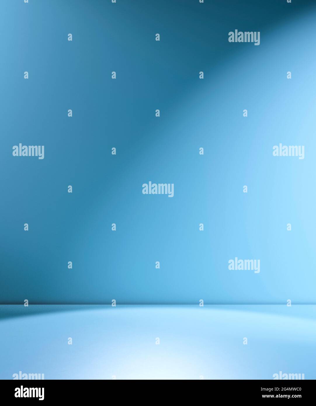 Blue empty Studio room for product placement or as a design template with wall angle in a full frame view Stock Photo