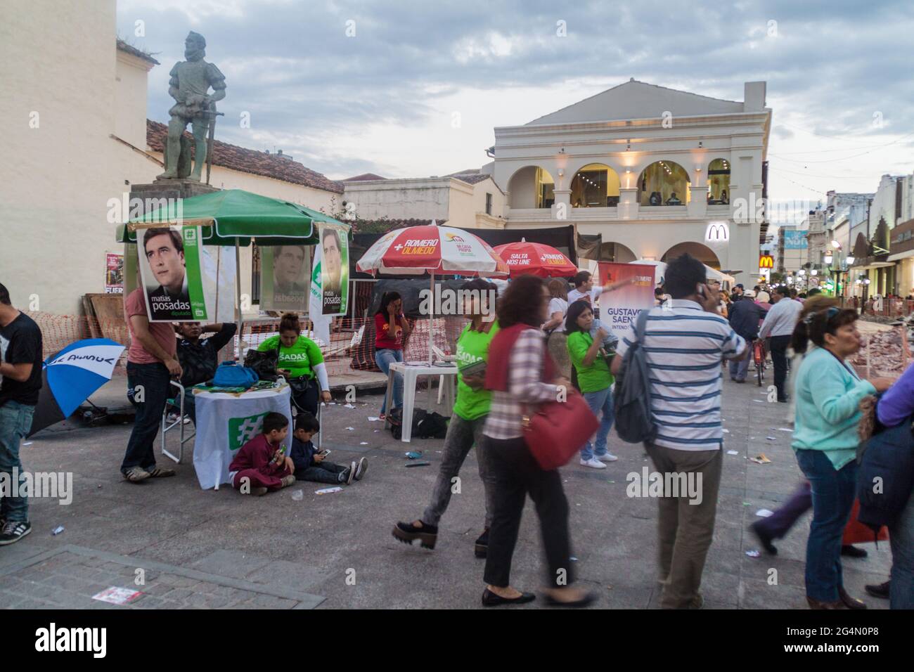 SALTA, ARGENTINA - APRIL 8, 2015: Political campaign in the city center of Salta, Argentina. Stock Photo