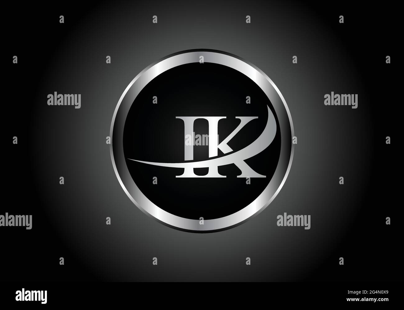 silver letter IK metal combination alphabet logo icon design with grey color on Black and white gradient design for a company or business Stock Vector
