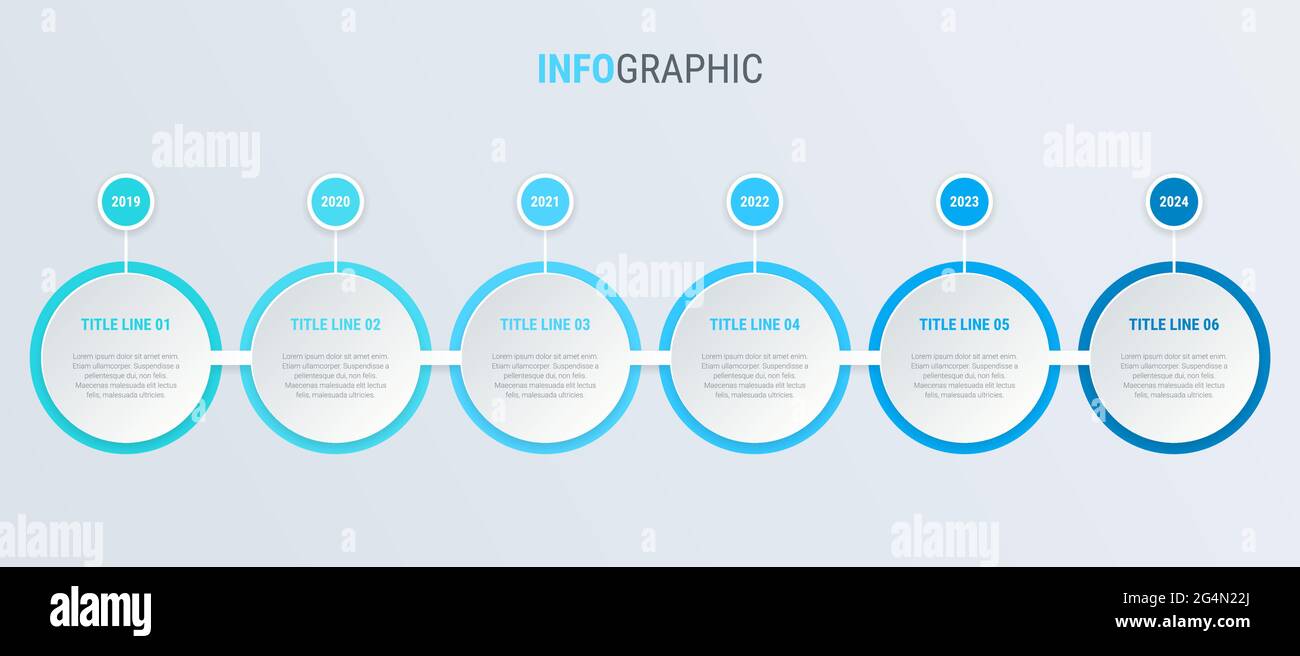 Blue diagram, infographic template. Timeline with 6 steps. Circle workflow process for business. Vector design. Stock Vector