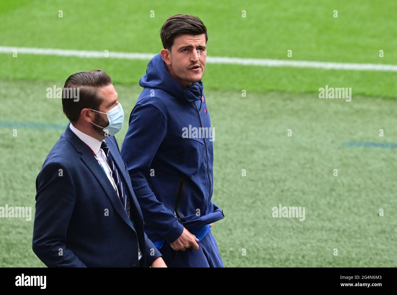Soccer Football - Euro 2020 - Group D - Czech Republic v England - Wembley Stadium, London, Britain - June 22, 2021 England's Harry Maguire by the pitch before the match Pool via REUTERS/Neil Hall Stock Photo