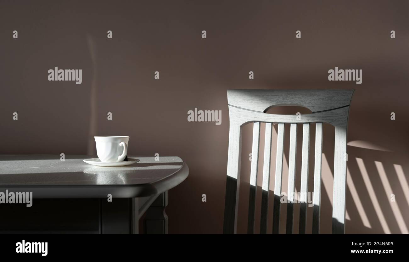 abstract kitchen table and chair design with hard shadows Stock Photo