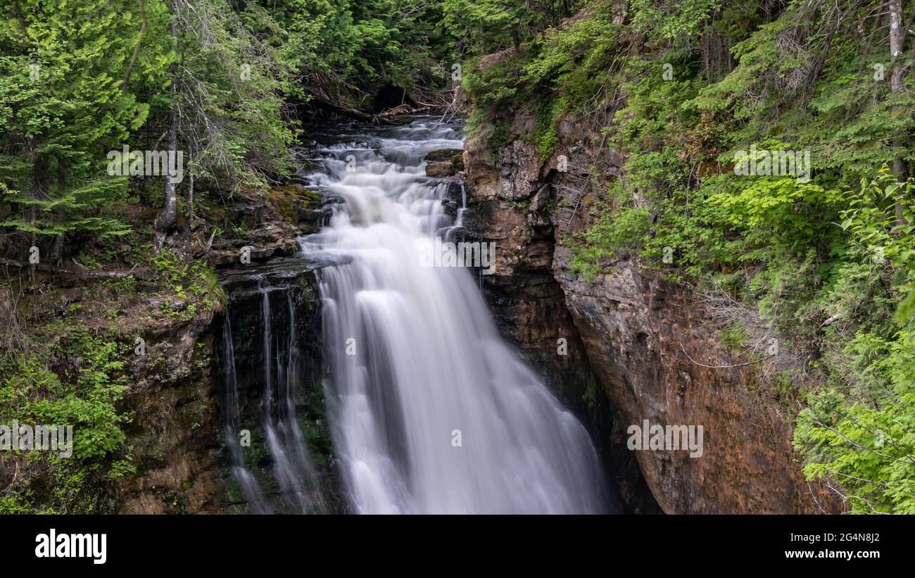 Miners River & Falls, Pictured Rocks National Lakeshore, Michigan Stock Photo