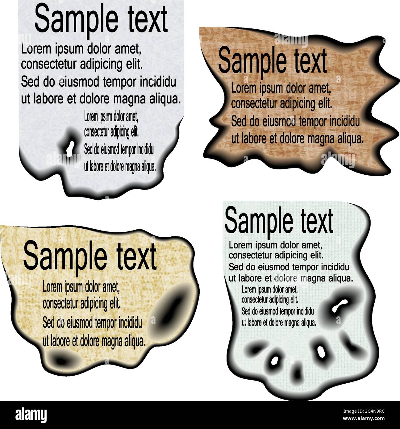 Set charred paper, design element for your project, EPS10 - vector graphics. Stock Vector