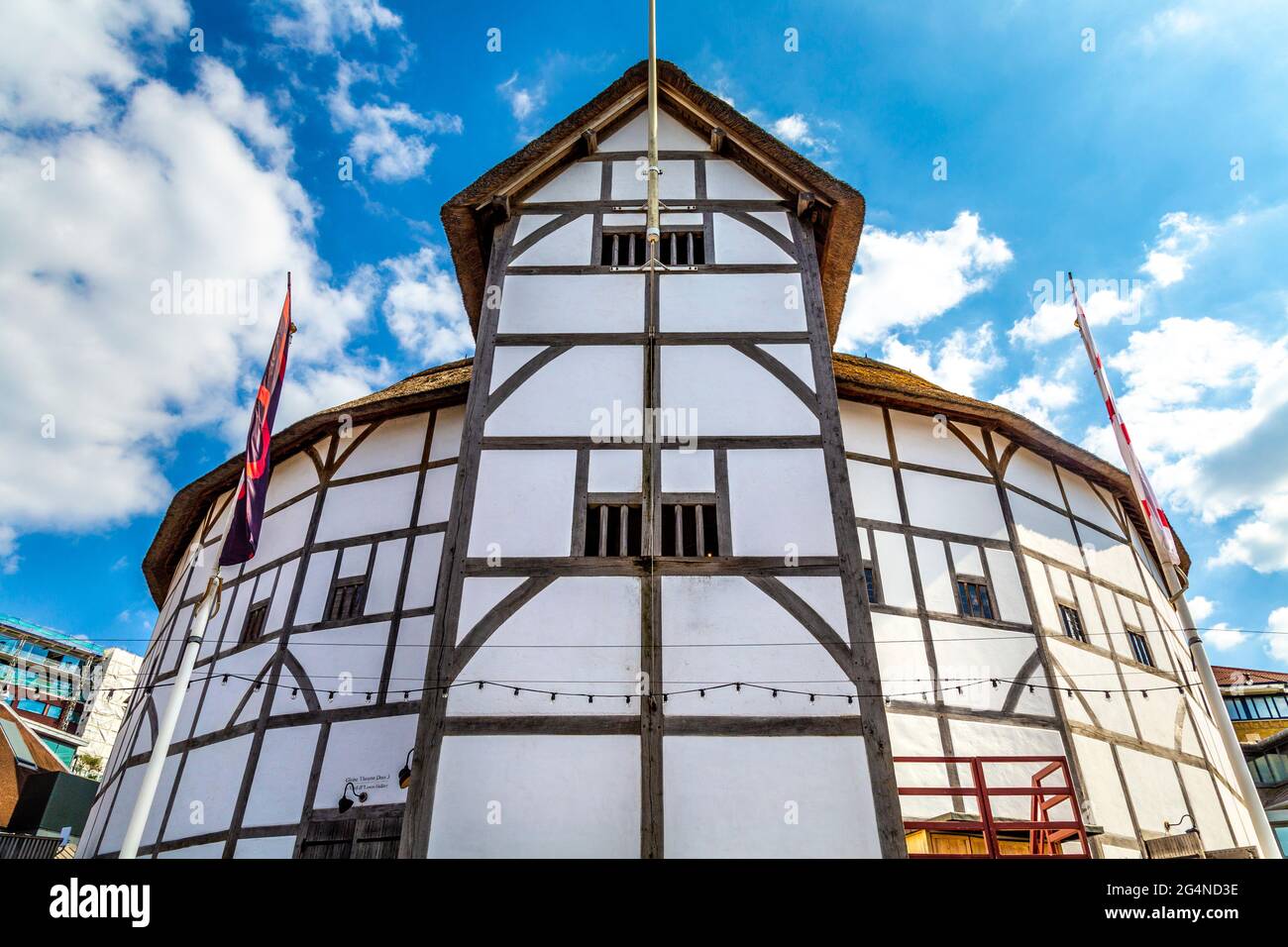 Shakespeare's Globe Theatre reconstruction of original Elizabethan Globe Theatre playhouse for which William Shakespeare wrote his plays, London, UK Stock Photo