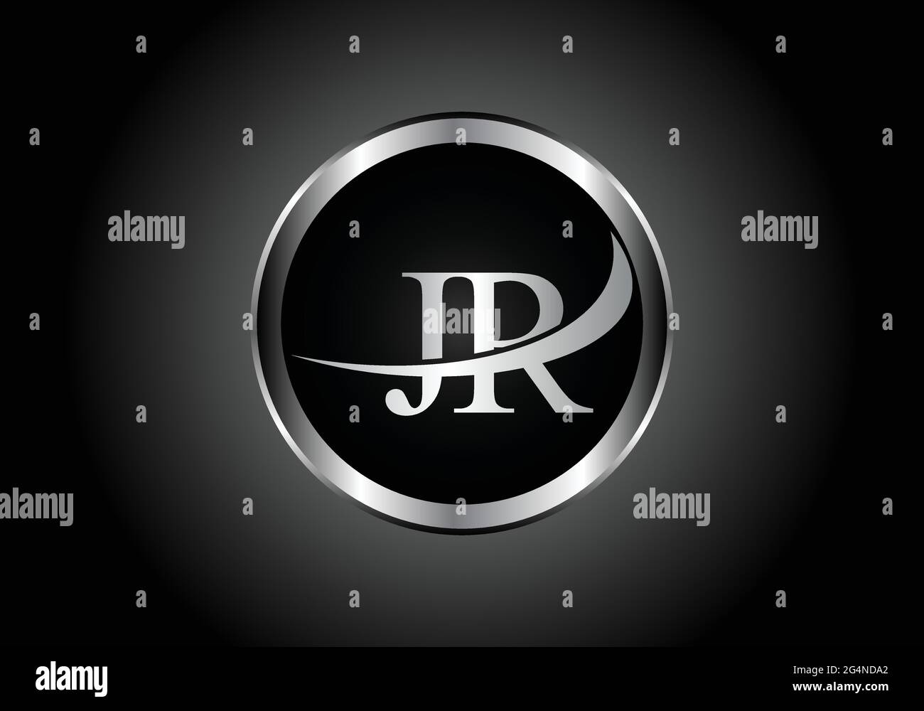 silver letter JR metal combination alphabet logo icon design with grey color on Black and white gradient design for a company or business Stock Vector