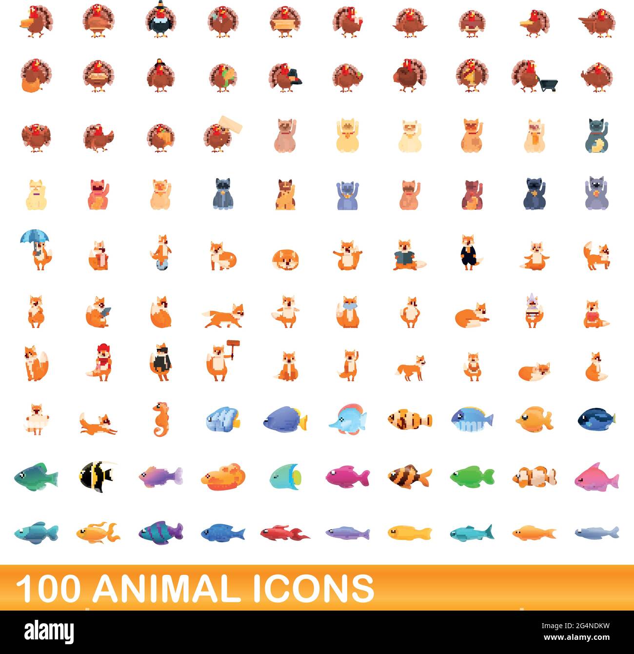 100 animal icons set. Cartoon illustration of 100 animal icons vector ...