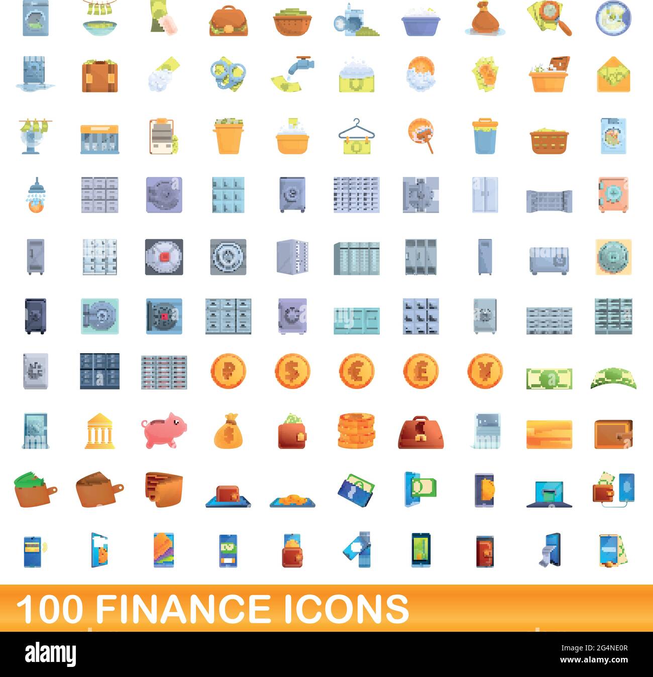 100 finance icons set. Cartoon illustration of 100 finance icons vector set isolated on white background Stock Vector