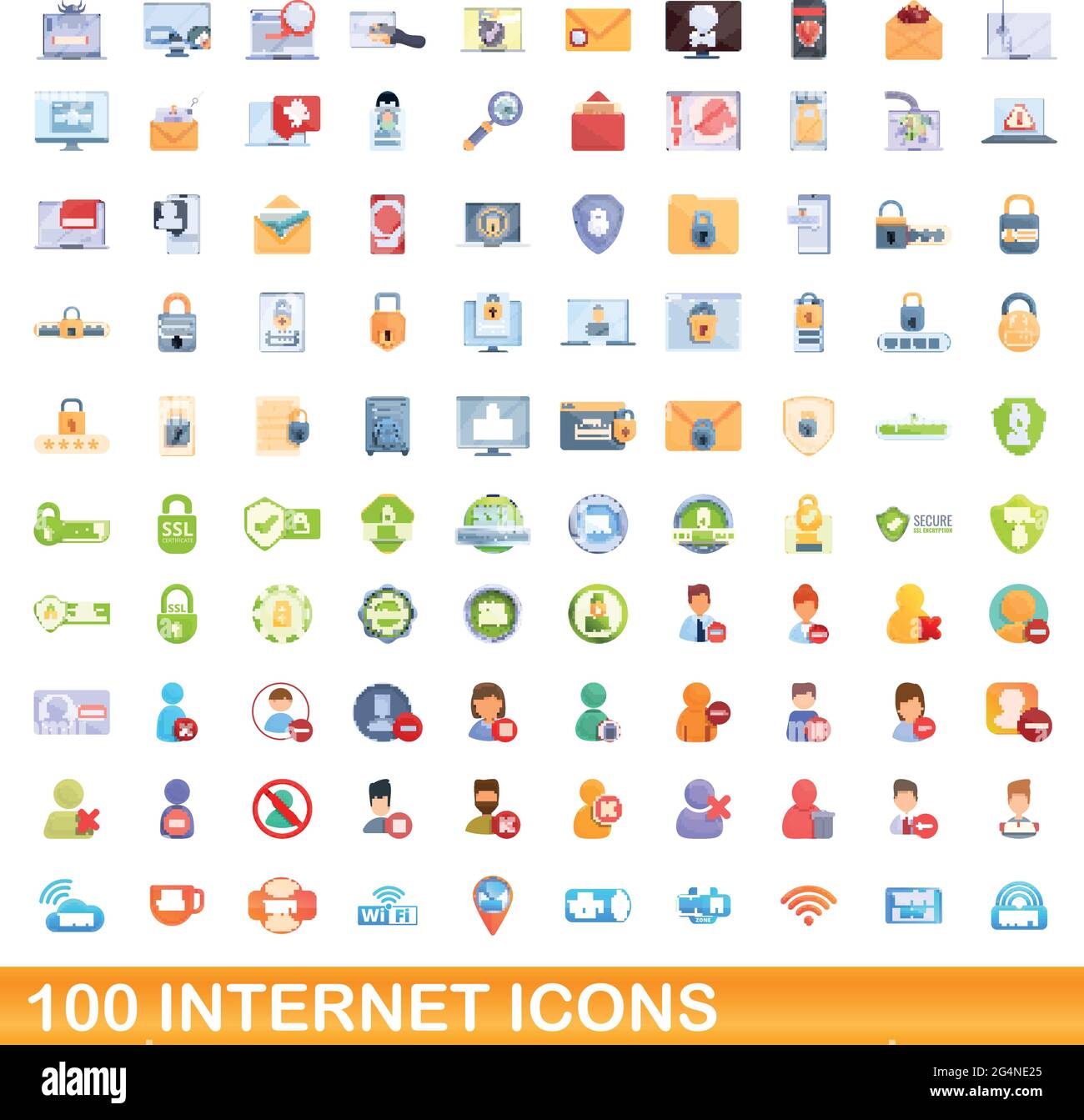 100 internet icons set. Cartoon illustration of 100 internet icons ...