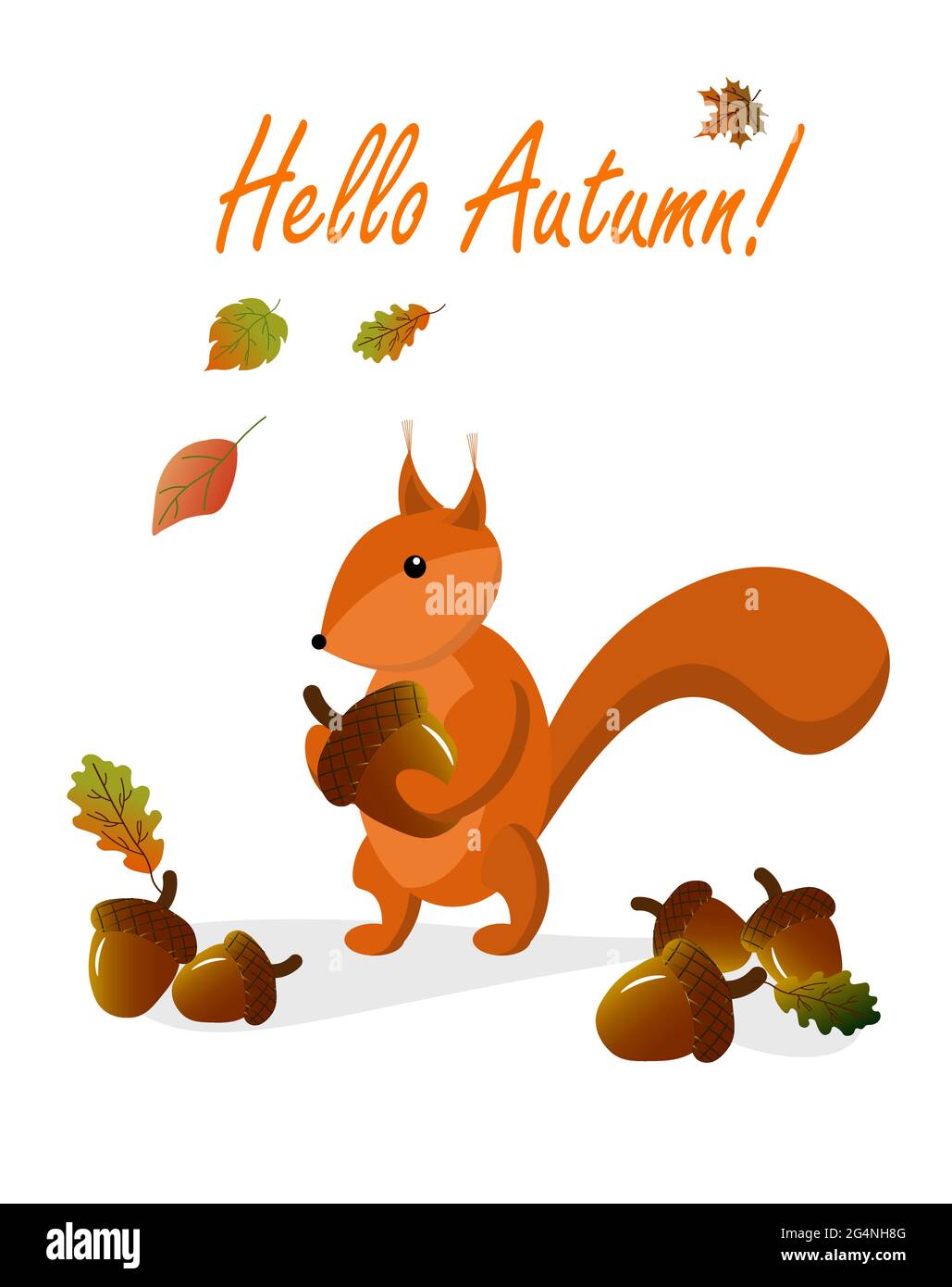 Autumn card with squirrel and acorns. Vector illustration Stock Vector ...