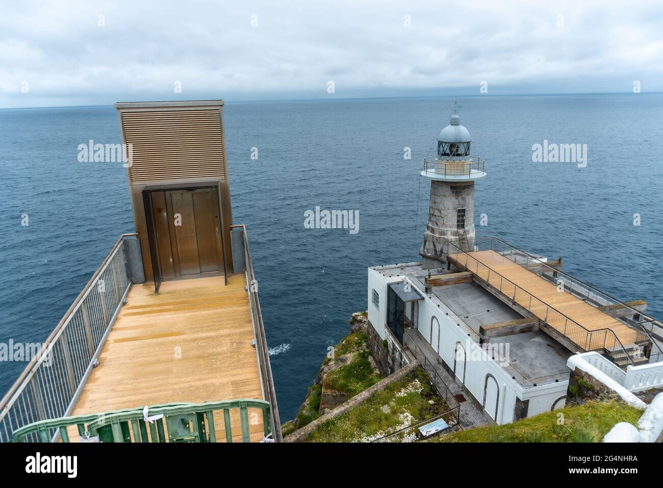 Basque Lighthouse High angle shot of the Santa Catalina de Lekeitio lighthouse in Bizkaia ...