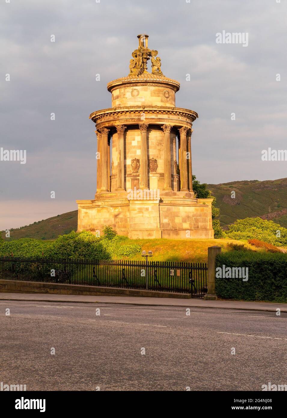 Burns Monument is a small, circular temple in the Neo-Greek style typical of Georgian era, Edinburgh, Scotland, UK Stock Photo