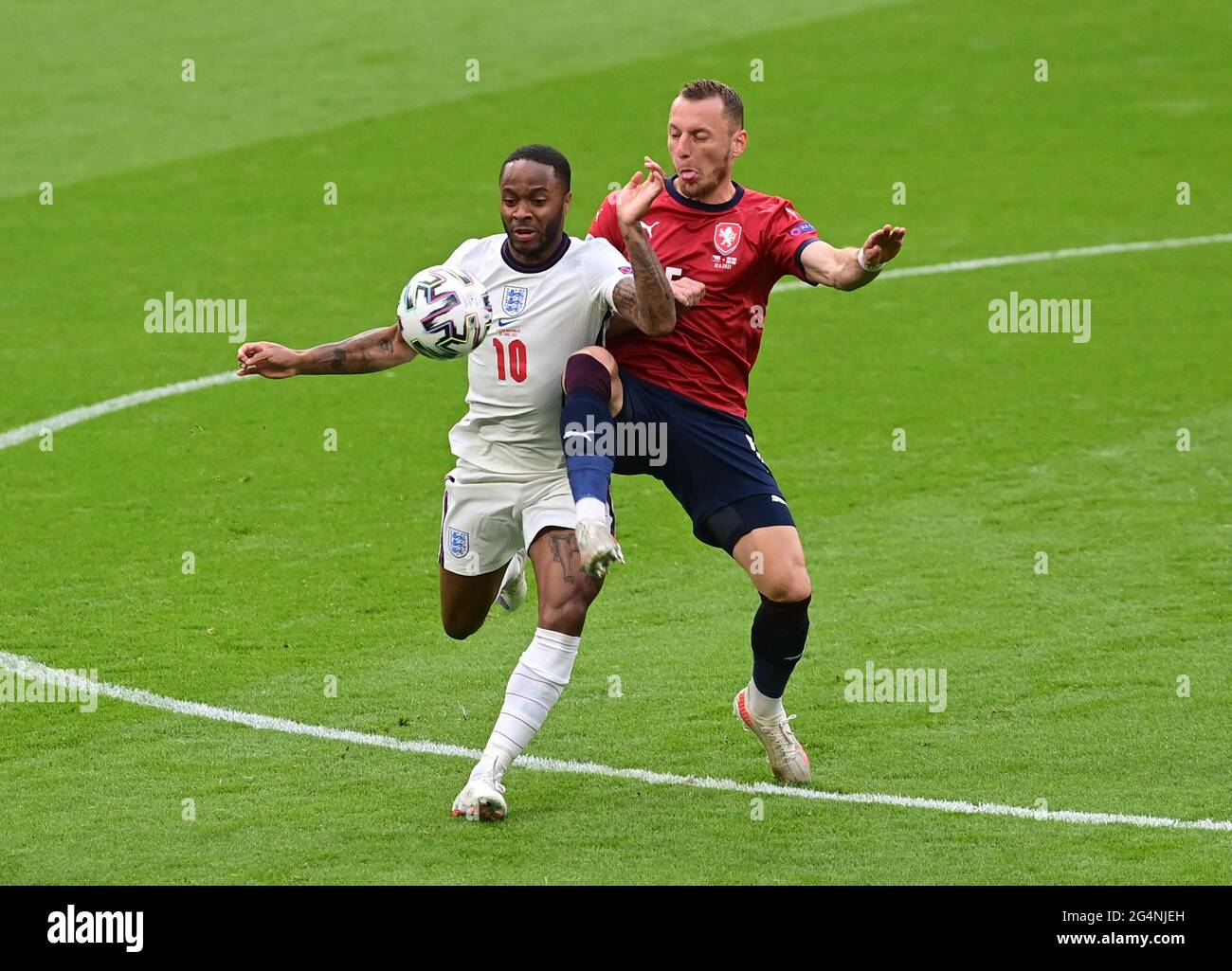 Soccer Football - Euro 2020 - Group D - Czech Republic v England - Wembley Stadium, London, Britain - June 22, 2021 England's Raheem Sterling in action with Czech Republic's Vladimir Coufal Pool via REUTERS/Neil Hall Stock Photo