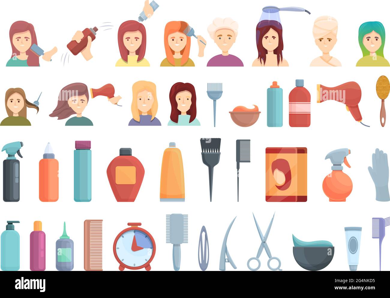 Hair colouring icons set. Cartoon set of hair colouring vector icons ...
