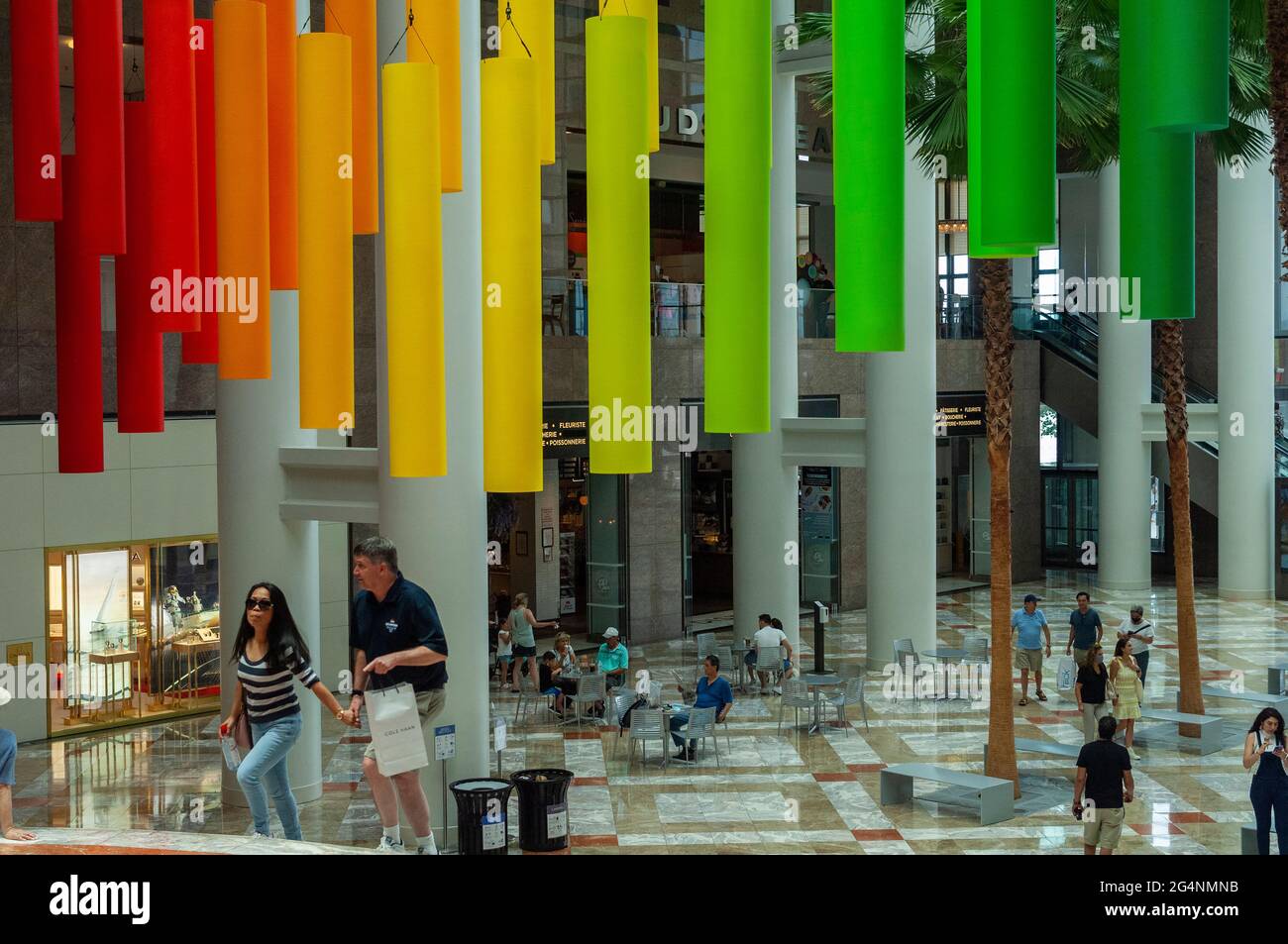 In celebration of Pride Week visitors view the installation “Radiance” in Brookfield Place in New York on Saturday, June 19, 2021.  (© Richard B. Levine) Stock Photo