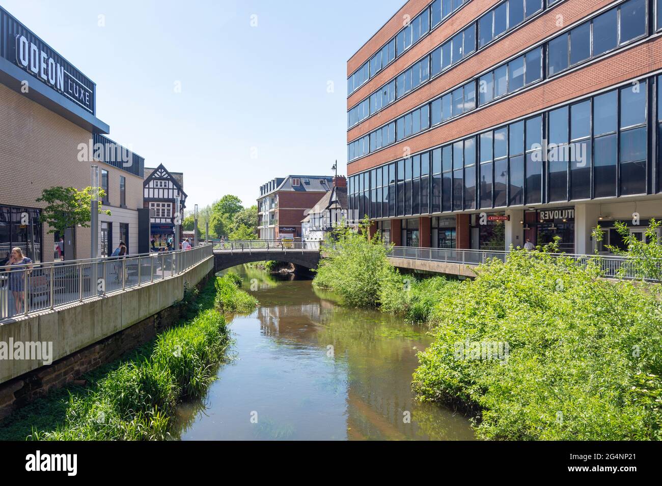 Stafford Borough Council building and Odeon Cinema alongside River Sow, Stafford, Staffordshire, England, United Kingdom Stock Photo