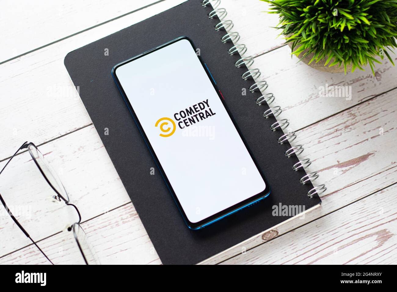 Comedy Central logo on phone screen stock image. Stock Photo