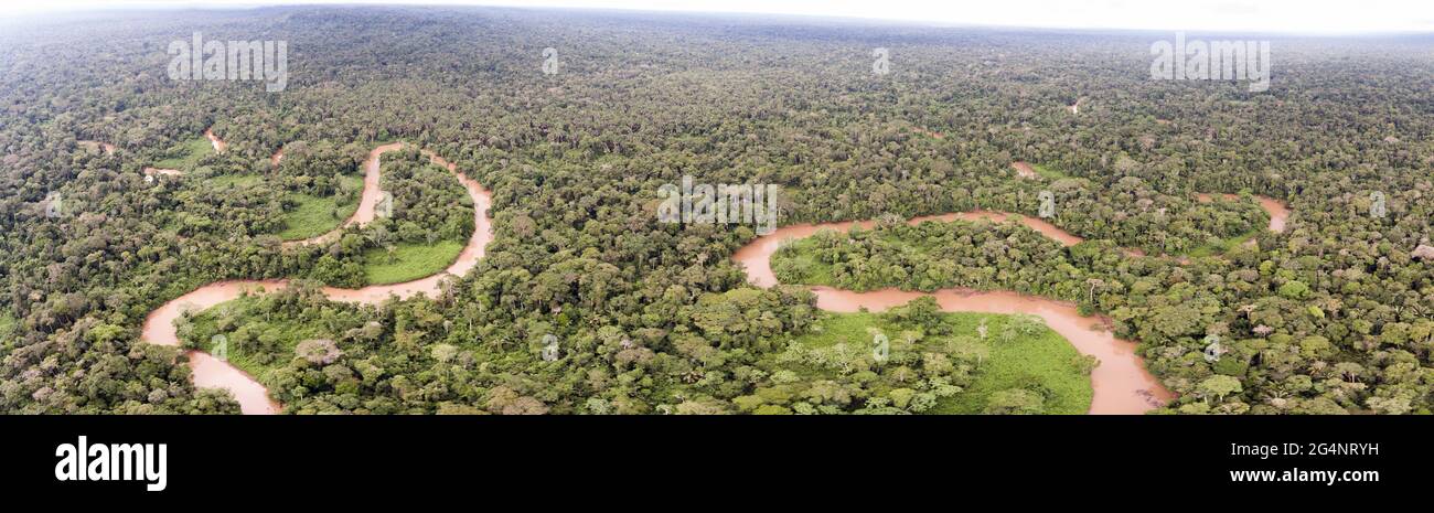Rio Shiripuno in the Ecuadorian Amazon viewed from the air. This tributary of the amazon meanders through pristine tropical rainforest Stock Photo