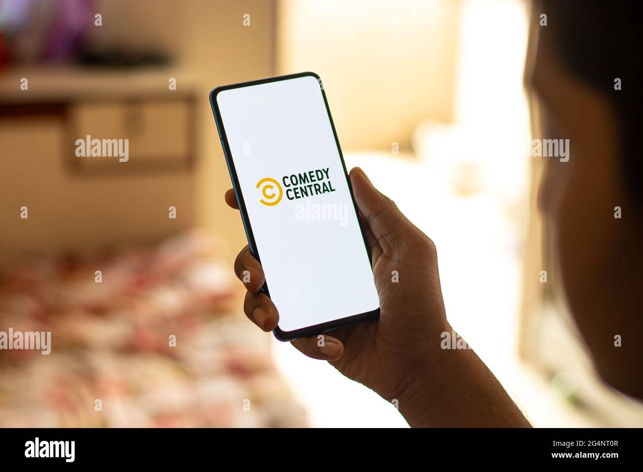 Comedy Central logo on phone screen stock image. Stock Photo