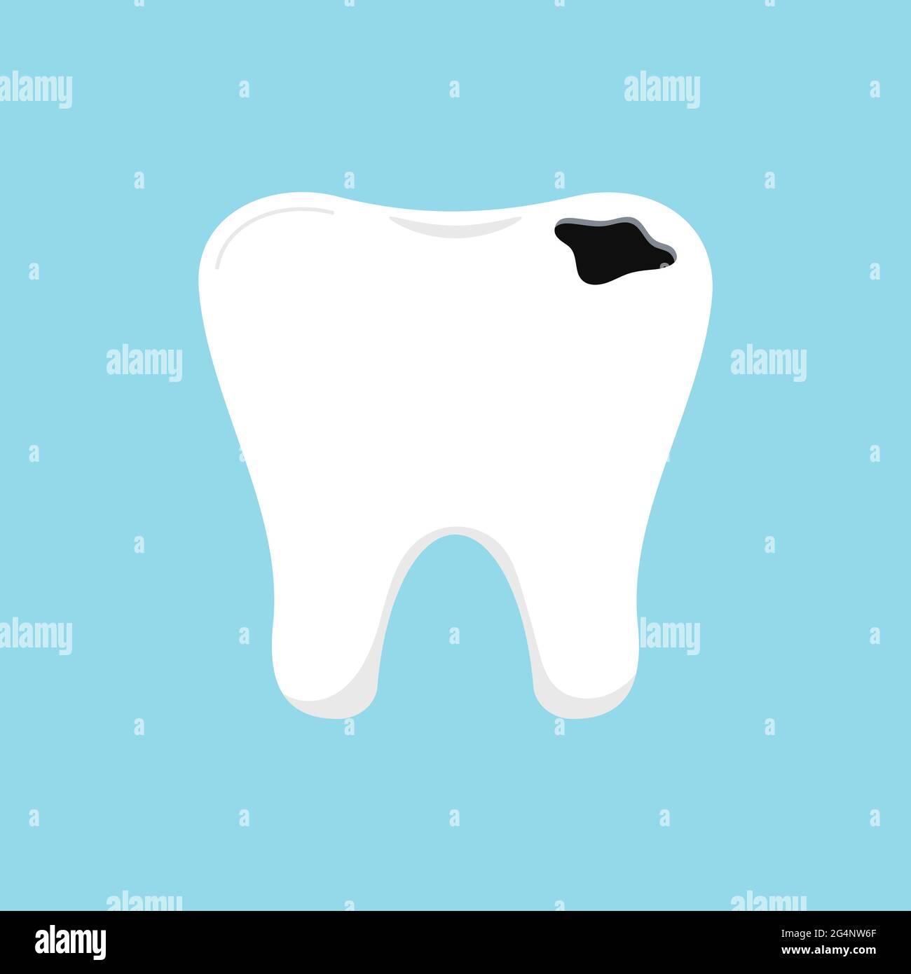 Tooth decay dental icon isolated on blue background. Stock Vector