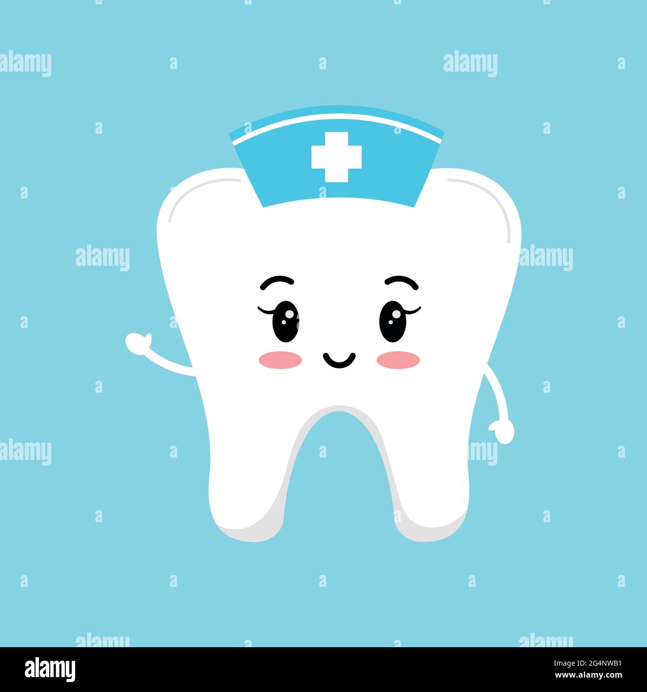 Cute tooth nurse with blue medical cap. Stock Vector