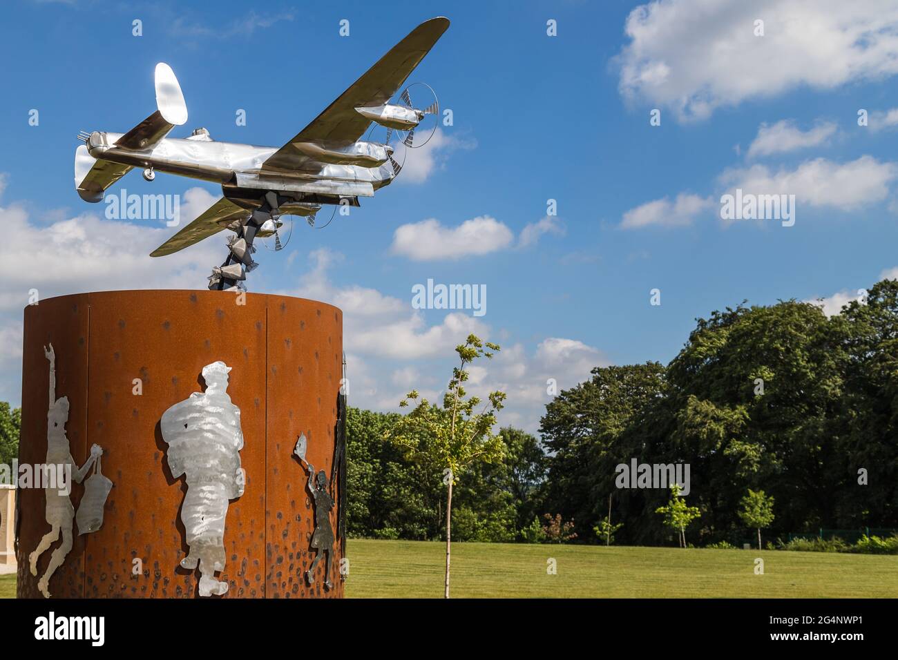 Lancaster bomber statue seen at the International Bomber Command Centre