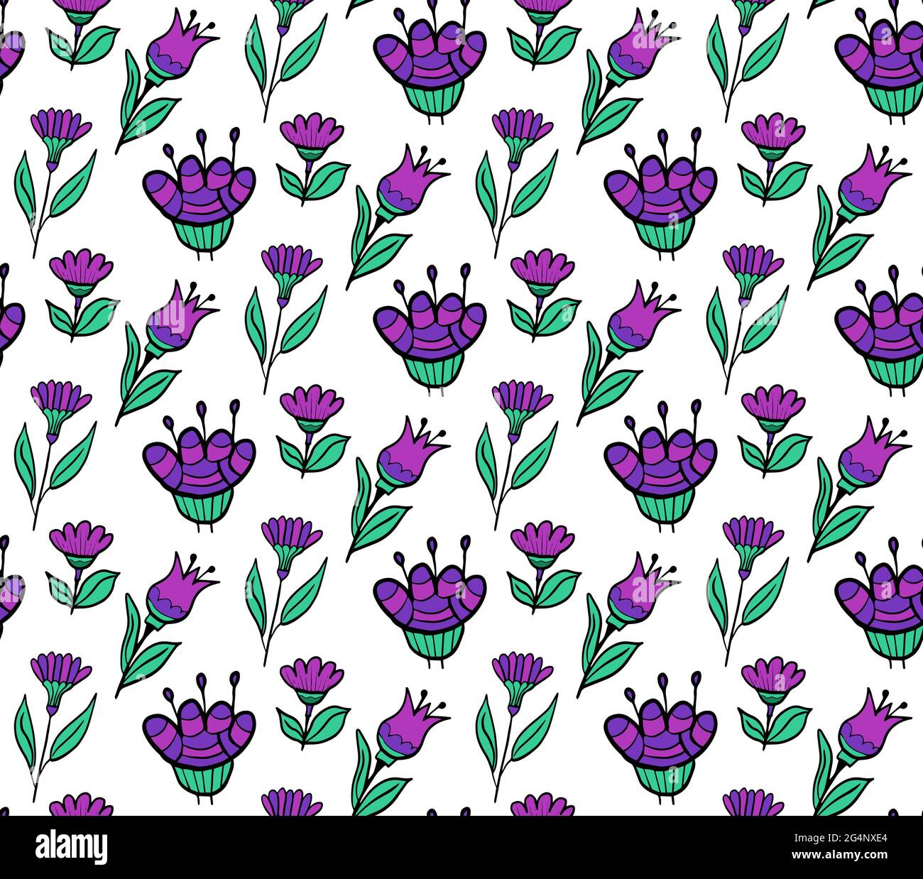 Purple flowers seamless pattern. Floral repeating texture. Vector ...