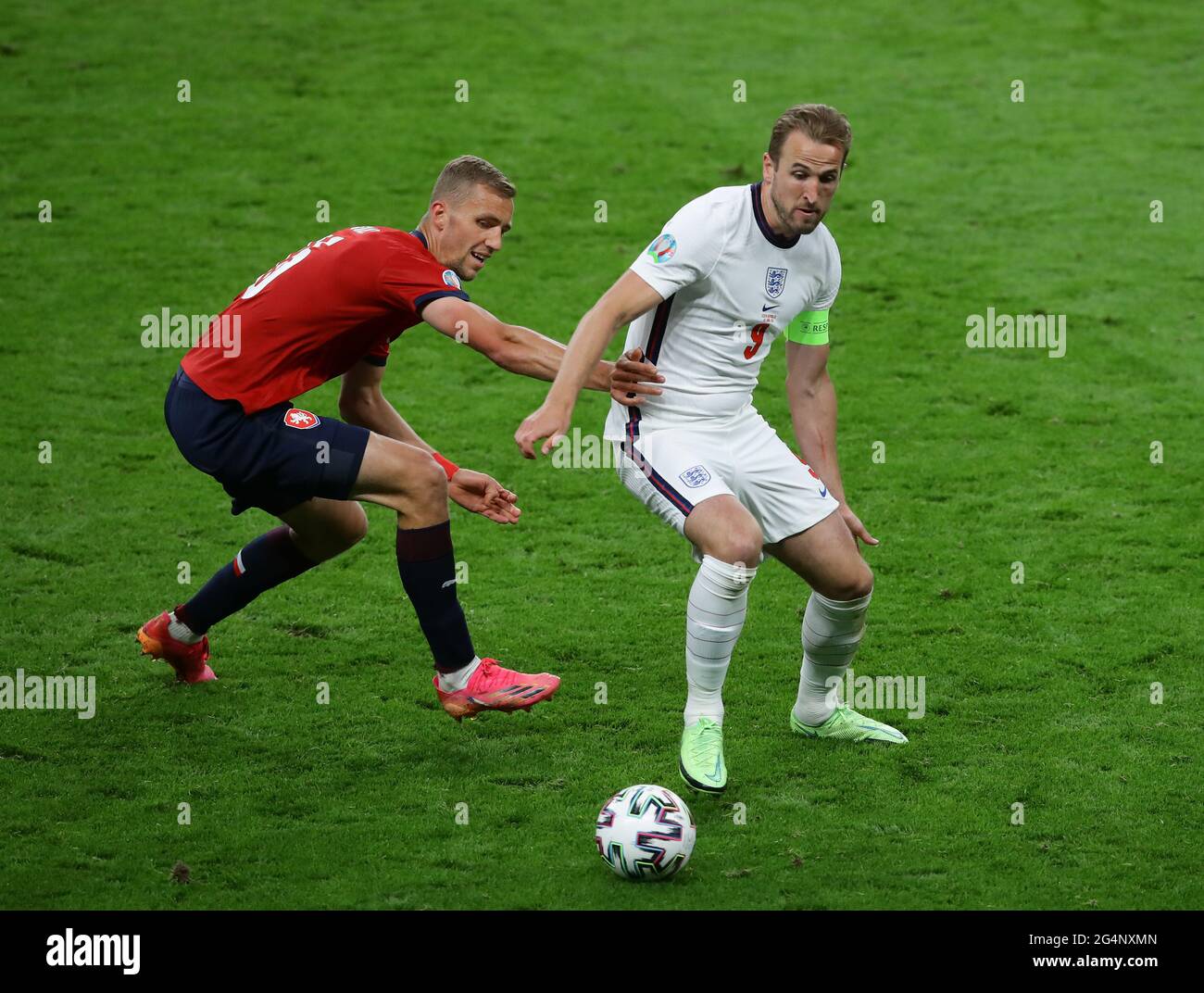 London, England, 22nd June 2021. Harry Kane of England and Tomas Soucek of Czech Republic during the UEFA European Championships match at Wembley Stadium, London. Picture credit should read: David Klein / Sportimage Stock Photo